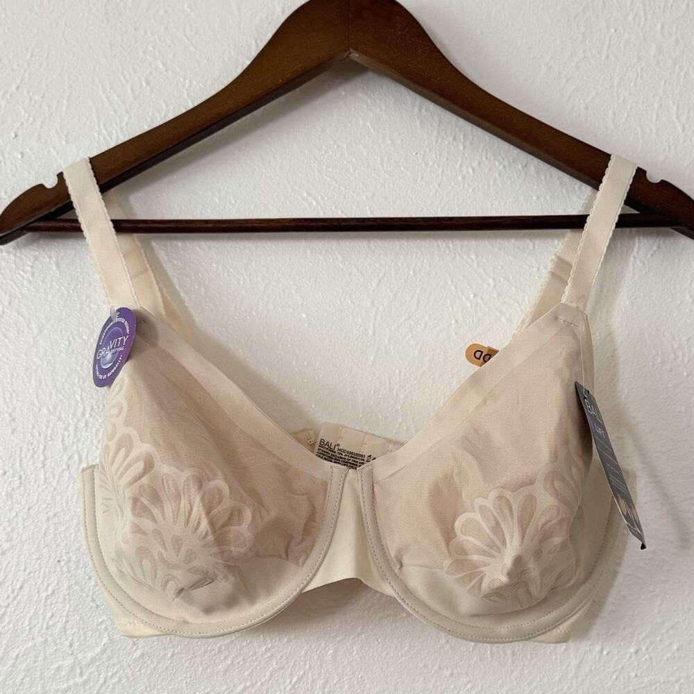 Bali Lift Underwire Bra 34DD Nude Beige Sheer Floral Support Bra NWT